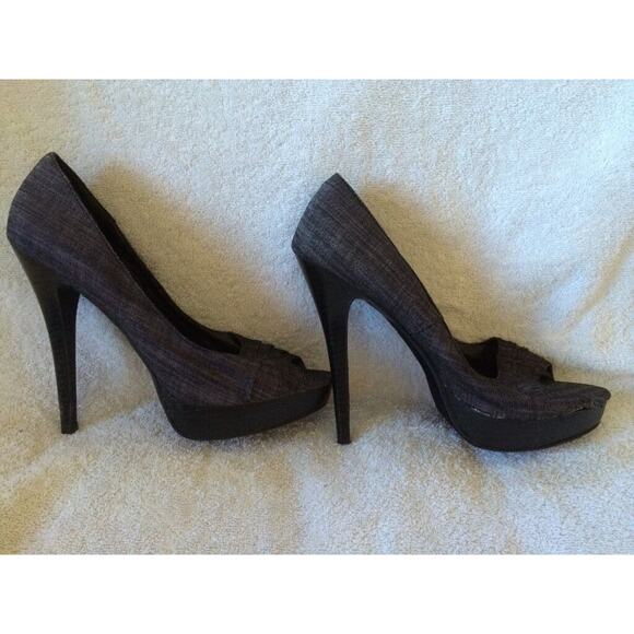 PAPRIKA Gray Peep Toe High Heel Canvas Women’s Stilettos Shoe Size 9 - Picture 2 of 4